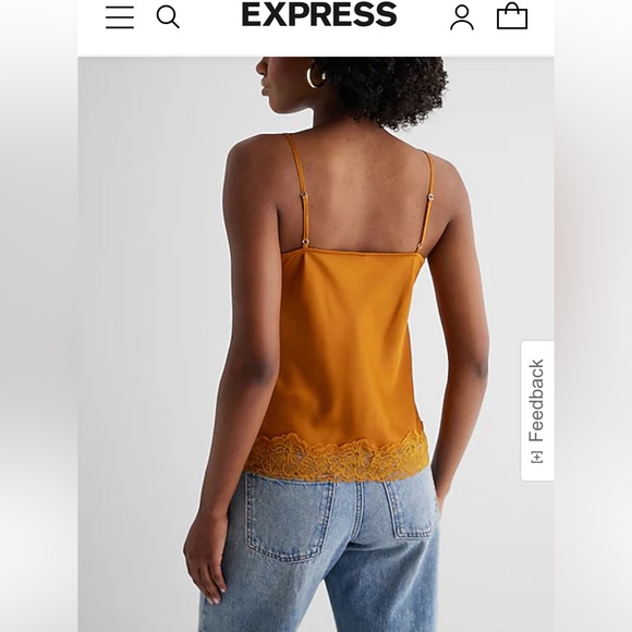 NWT Satin Lace Trim V-Neck Downtown Cami - mustard yellow - Picture 3 of 9